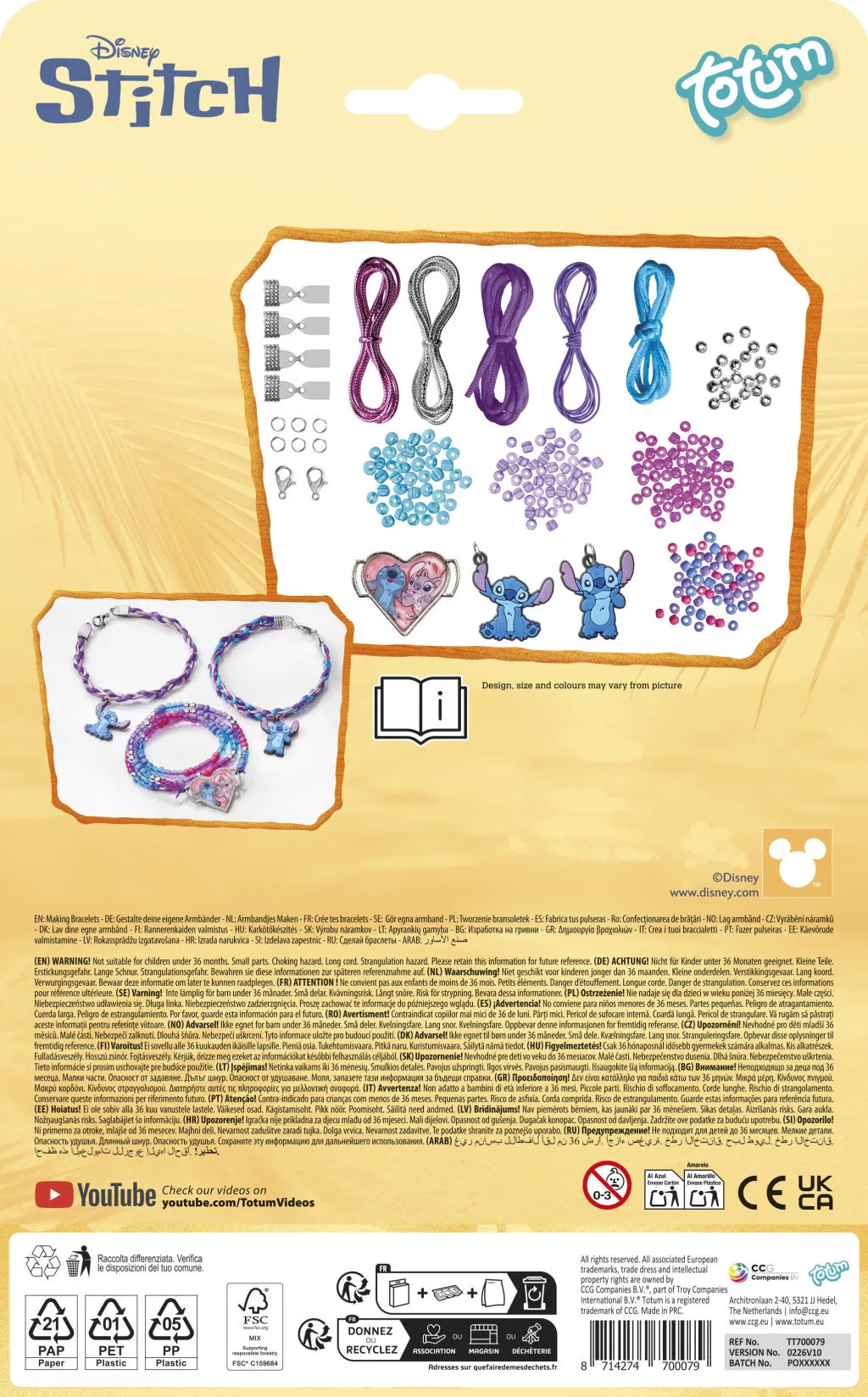 Disney Lilo és Stitch – A csillagkutya "Purple" charm karkötő készítő szett